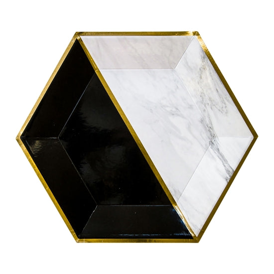 White Marble and Black Colourblock Large Plates